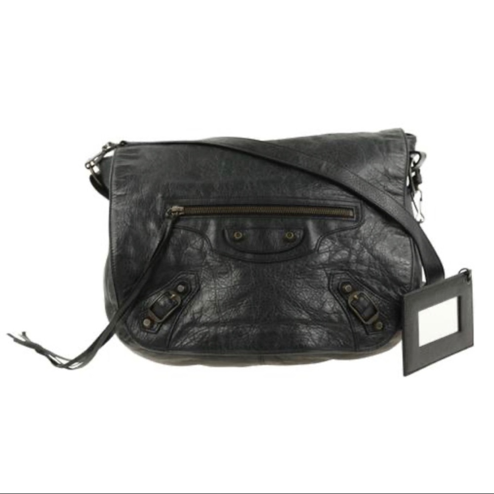 Balenciaga Messenger Motocross Black Lambkin Leather Crossbody Bag
